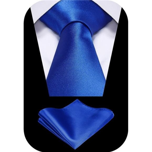 TIE Solid Satin Color Formal Necktie and Pocket Square Sets in Gift Box - Picture 2 of 6